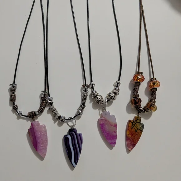 Handmade White & Pink Druzy Arrowhead Silver Beaded Necklace - Picture 12 of 14